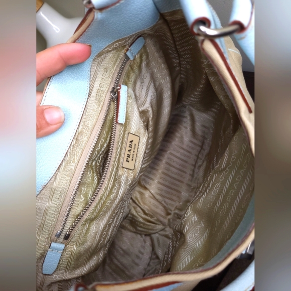 Prada Canapa Moon Shoulder Bag, Blue and Beige - Picture 10 of 13